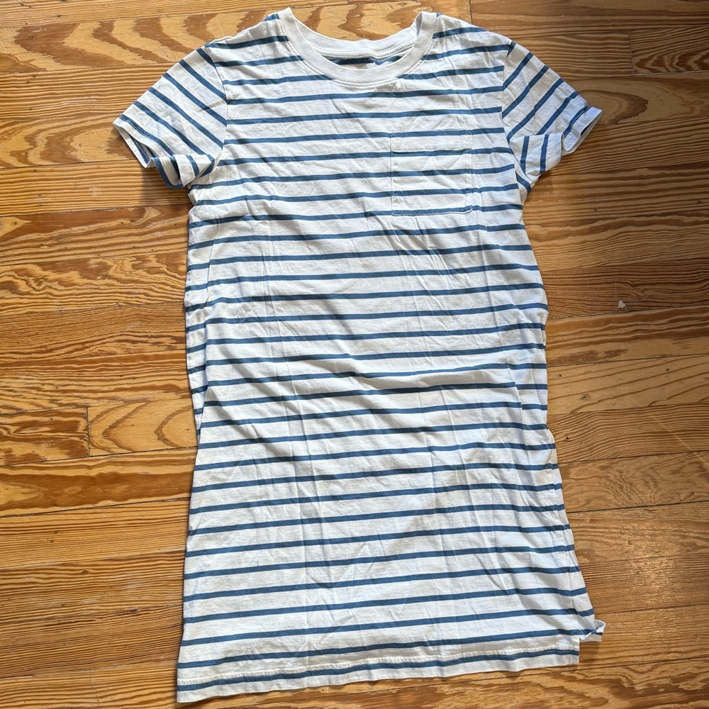 Pact Blue and White Striped dress - T-shirt style with pocket